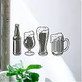  Vinilo decorativo para bares tres jarras de cerveza y un botellín para la decoración de paredes y cristales 06628