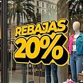 Vinilo adhesivo troquelado REBAJAS para escaparates – Pegatina de rebajas con porcentaje y medida 100% personalizables para tiendas de España 09964