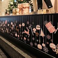 Tira de vinilo navideño rosa y dorado - Decoración navideña elegante para escaparates de tiendas 010021
