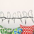  Vinilo de pared con pájaros descansando en una rama - vinilos decorativos pared, vinilos decorativos animales 05054