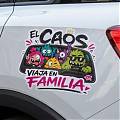 Pegatina El Caos Viaja en Familia | Vinilo Impreso Troquelado para Luneta Trasera 09996