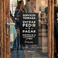  Vinilo Adhesivo Servicio Terraza - Cartel Entrar, Pedir y Pagar para Hostelería 09934