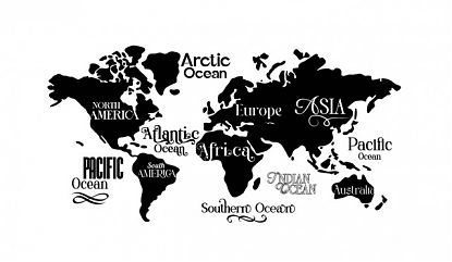  Vinilo Adhesivo Mapa Mundi con Continentes y Océanos – Vinilo Decorativo Mundo Personalizado a Medida 09981
