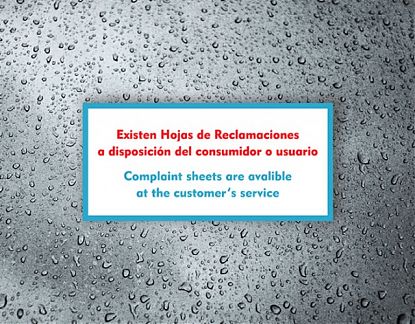  Cartel, rótulo impreso sobre vinilo adhesivo  HOJAS DE RECLAMACIONES - Texto en castellano e inglés. 07219