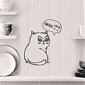  Vinilo decorativo de pared con un lindo gatito con muchas ganas de comer 06288