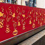 Vinilo navideño dorado sobre rojo - Adornos de Navidad para decorar escaparates de tiendas 010022