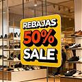 Vinilo adhesivo REBAJAS SALE para escaparates, aparadores y cristaleras – Cartel adhesivo personalizable en porcentaje y medida para comercios 09965