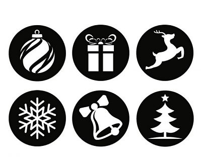  Adornos navideños circulares con una bola de navidad, regalo, reno, copo de nieve, campana y abeto con su estrella 05061
