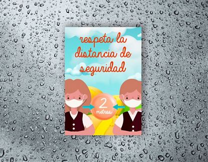  Cartel impreso sobre vinilo adhesivo para colegios y escuelas RESPETA LA DISTANCIA DE SEGURIDAD 07297
