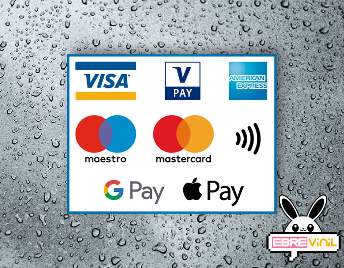 adhesivo métodos de pago con tarjeta tiendas, bares, restaurantes