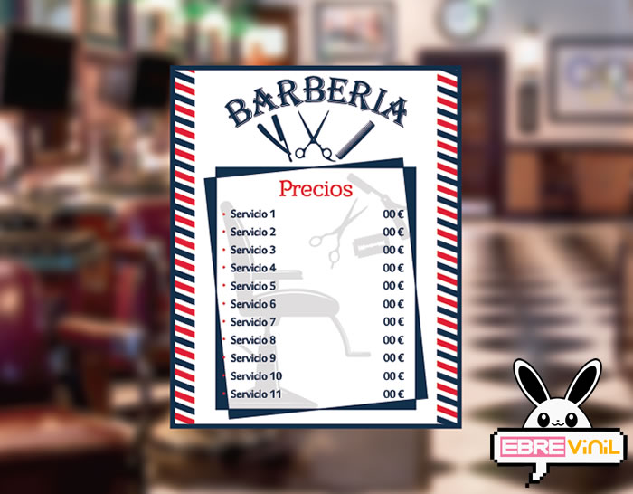 Cartel impreso sobre vinilo adhesivo con precios personalizados para barberías