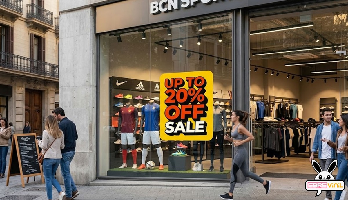 Cartelería de vinilo SALE amarillo y naranja en tienda