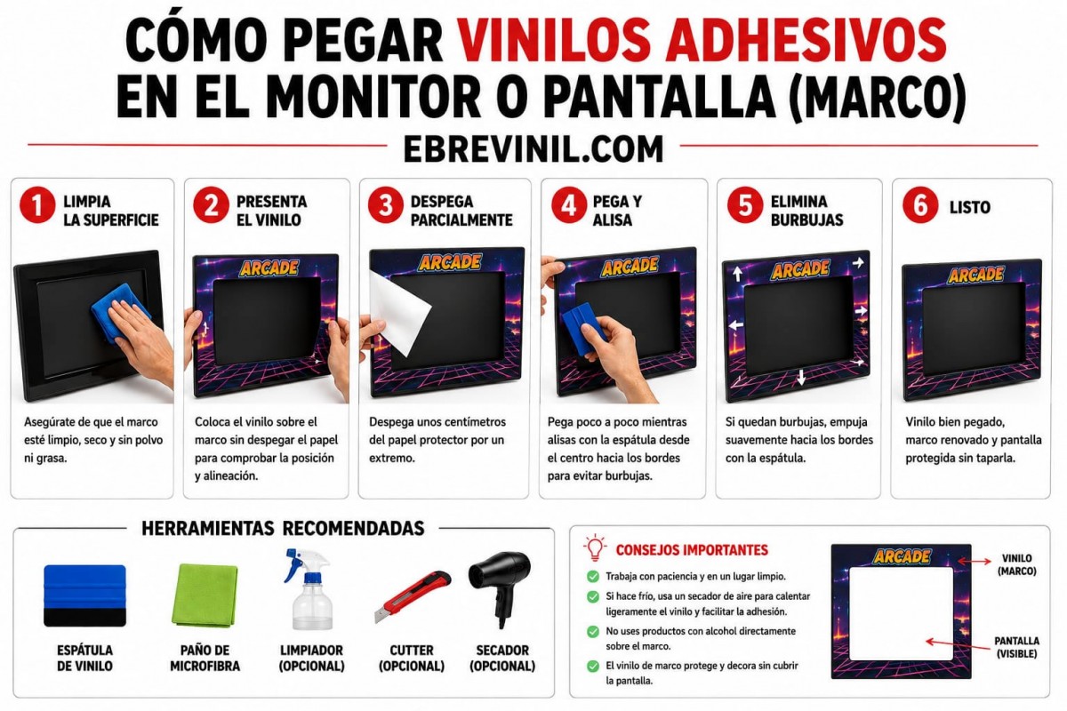 como pegar vinilos pantalla monitor muebles arcade