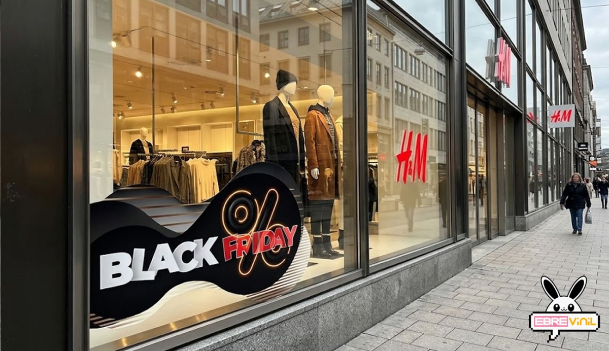 Detalle efecto neón vinilo Black Friday porcentaje naranja amarillo