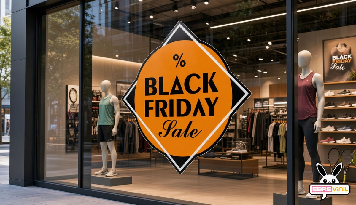 Detalle vinilo Black Friday Sale colores naranja negro blanco calidad impresión