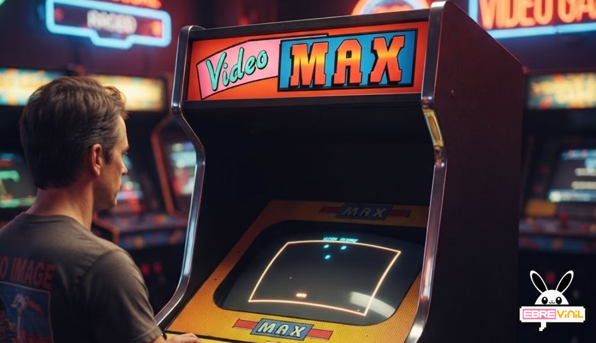Máquina recreativa Videomax restaurada con vinilo personalizado para marquesina arcade