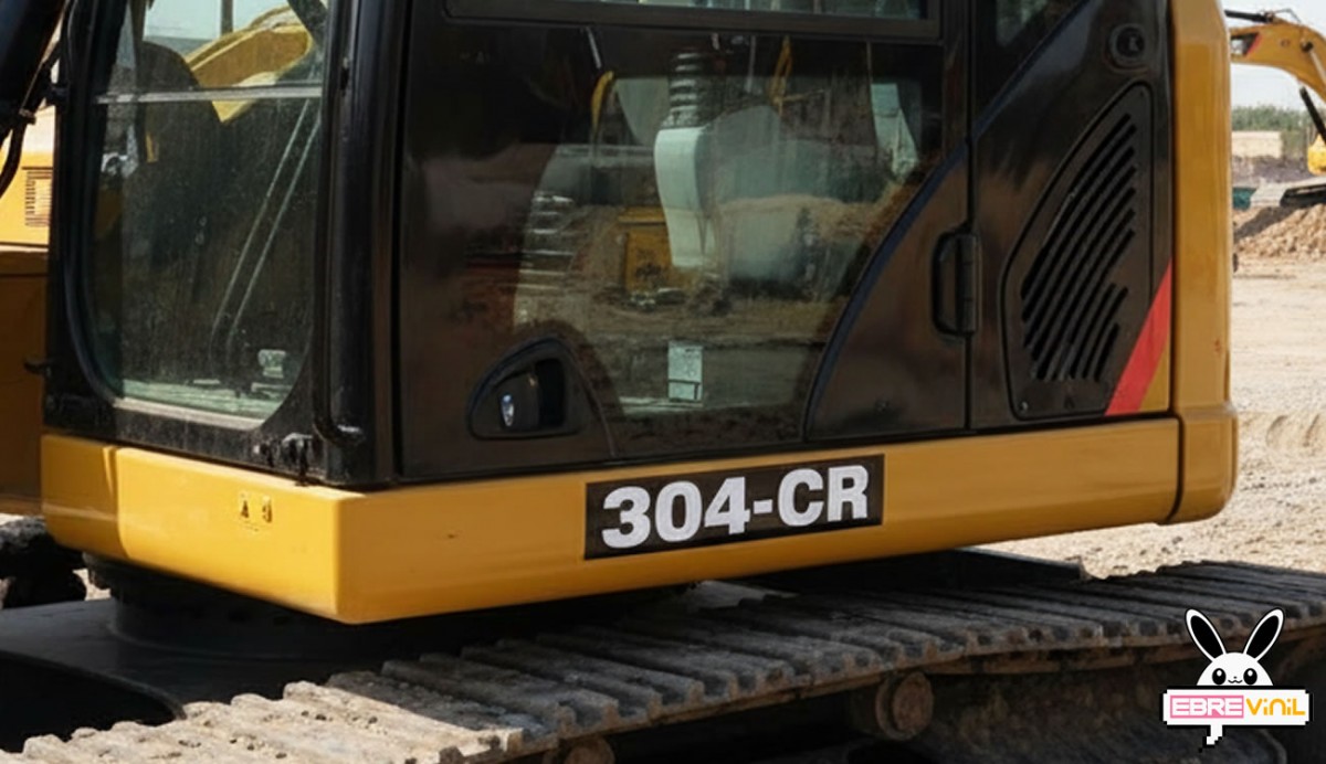 Pegatina rótulo 304-CR laminada en capó de miniexcavadora CAT