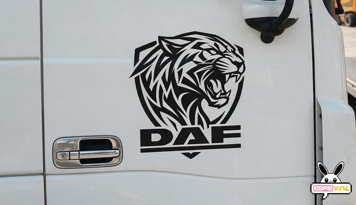 Pegatina de corte DAF con felino disponible en múltiples colores para personalización