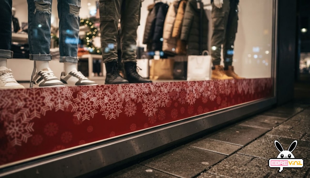 Tira vinilo copos nieve blancos fondo rojo efecto nevada