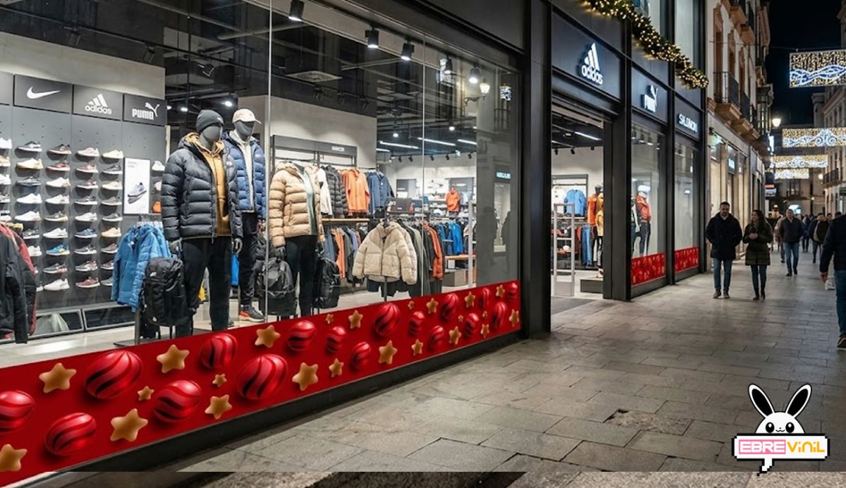 Tira vinilo navidad aplicada en escaparate de comercio