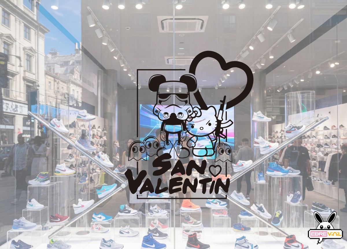 Vinilo adhesivo de corte para escaparate de moda juvenil en San Valentín