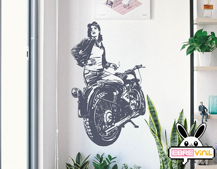 vinilo decorativo chica con moto