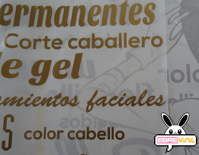 vinilo decorativo personalizado peluquerías dorado
