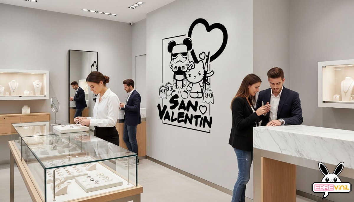 Vinilo decorativo romántico para tiendas durante San Valentín
