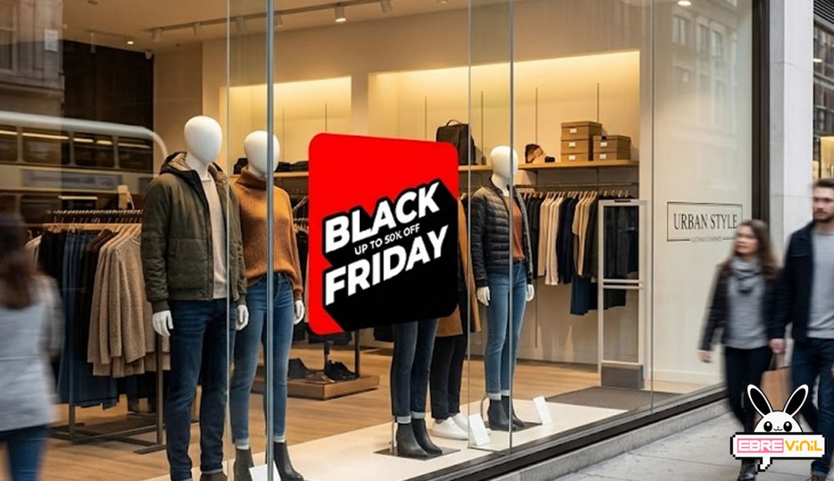 Vinilo de escaparate Black Friday instalado en comercio de España