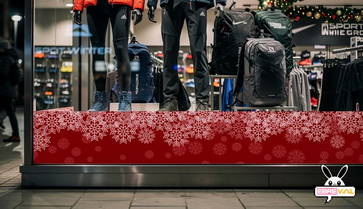 Vinilo fiestas diciembre cenefa copos nieve en aparador