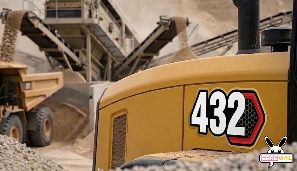 Vinilo impreso modelo 432 Caterpillar para retroexcavadora con laminado protector resistente