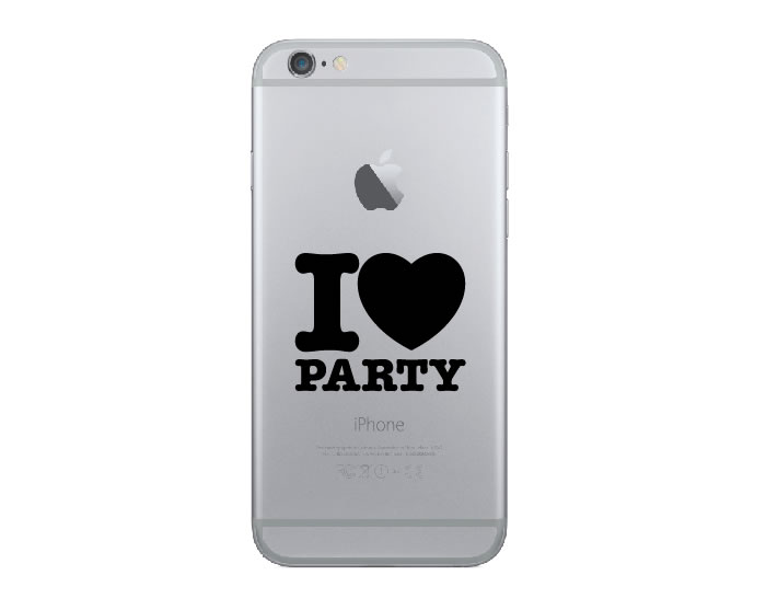Pegatinas y adhesivos para decorar móviles, tablets, smartphones y gadgets "I love party" 04443